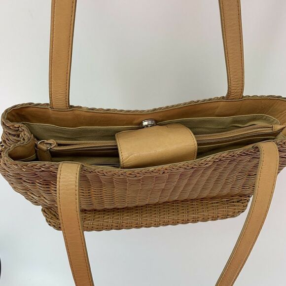 Fossil Tan Leather Woven Hand Bag Purse - Picture 6 of 12